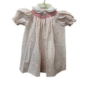 Vintage Polly Flinders Hand Smocked Girl Dress Darling Strawberries Pink White
